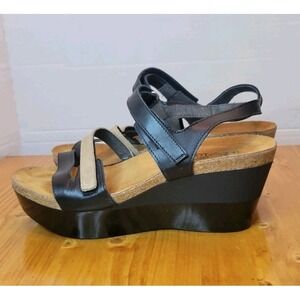 NAOT Black Tan Leather Strappy Wedge Sandals Shoes 41 EU 10 US Beautiful